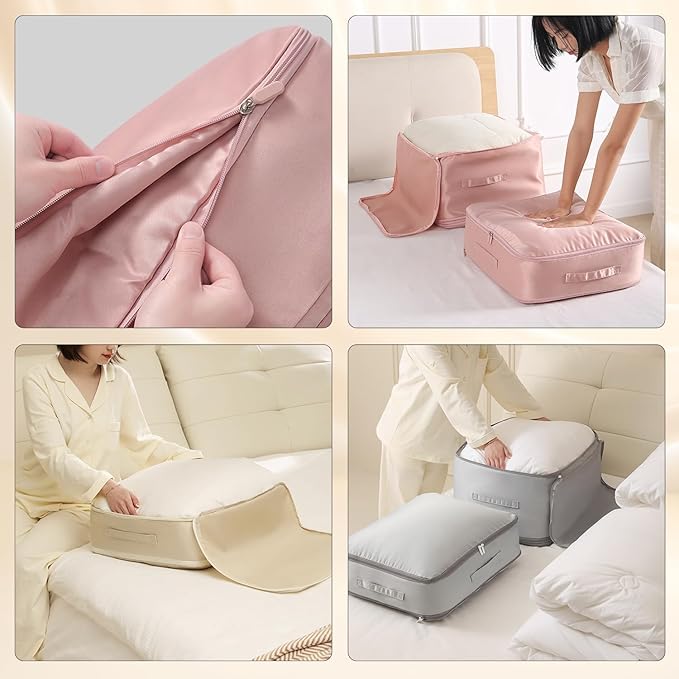 Ultra Space Saving Self Compression Organizer,Storage Bags,Heavy Duty Moving Bags,Storage Tote for Space Saving, Self Compression Moving Organizer Bags for Comforters,Clothes, Blankets(Pink, XL)