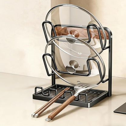Lid Holder While Cooking, Countertop Pot Lid Organizer, To Keep Cooking Utensils Handy, Comes with A Draining Tray, Suitable for Holding Pot Lids and Spoons for Pots, Pans Two stories