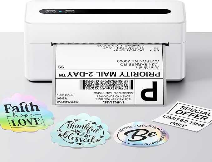 TATTMUSE Bluetooth Thermal Label Printer, 300DPI 4X6 Shipping Label Printer for Small Business, Receipt Thermal Printer Compatible with Phone, iOS, Android, Windows, Mac, Amazon, Ebay, Shopify, White