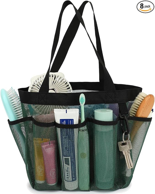 Fammart Mesh Shower Caddy Portable for College Dorm Room Essentials, 8-Pocket Large Shower Basket Tote Bag with 2 Handles for Toiletry, Bathroom, Beach, Camp, Gym
