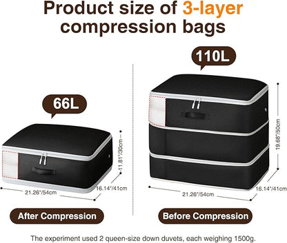 Homsorout 4 Pack Compression Storage Bags - 110L Large Capacity Comforter Storage Bag, 3-Layer Washable Ultra Space Saving Self Compression Organizer Space Bags for Blanket, Sweater, Sheet, Black