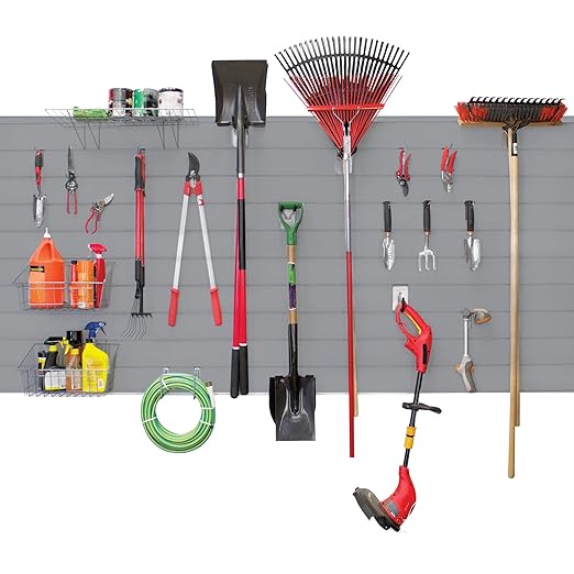 Proslat Garage Storage PVC Slatwall Panel - 2 Packs of 8 ft. x 4 ft. Sections (20 Single Slats which make up 64 sq.ft ) (Light Gray)