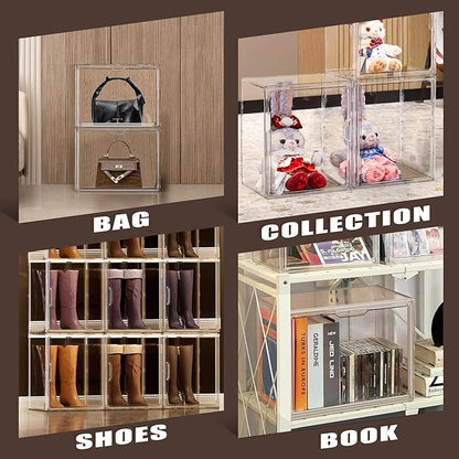DAYOOH X-Large Acrylic Display Case Size 14 Sneaker Shoe Box with Magnetic Lid, Transparent Stackable Figure Display Case Clear Large Collectibles Showcase, Protection Organizer, 1 Pack