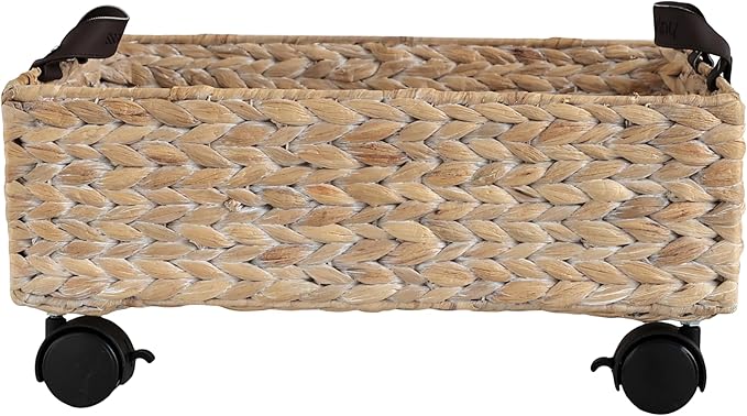 happimess BSK2014C Adaline 18.11" Classic Farmhouse Handwoven Hyacinth Rectangular Underbed Storage Bin with Wheels and Handles for Storage and Decoration in Bathroom, Bedroom, Closet, White Wash