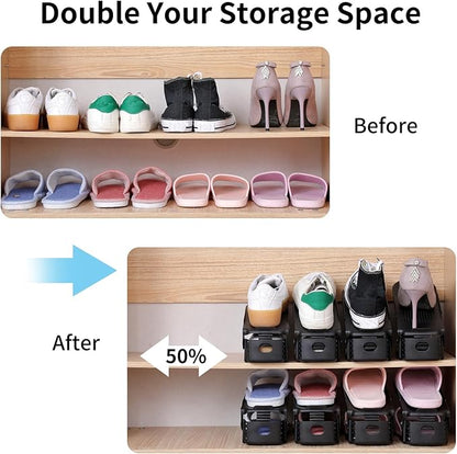 Antigo Shoe Slots Organizer，20 Pcs Adjustable Shoe Stacker for Closet Organization, Double Deck Shoe Rack Holder Storage Space Saver (Black)