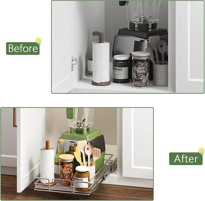 Pull Out Cabinet Organizer 13½" W x 18" D, Heavy Duty Cabinet Pull Out Shelves, Slide Out Drawers Organization for Kitchen Cabinets Bathroom
