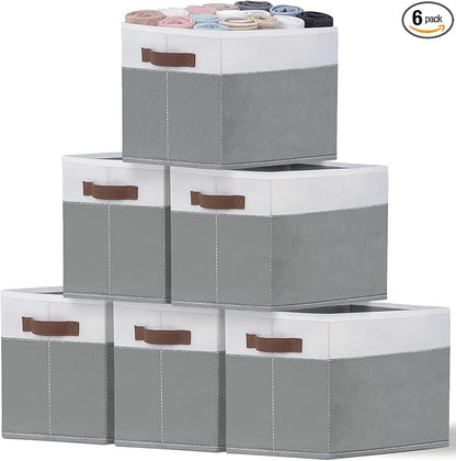 JTIEO 6 Pack Large Storage Baskets for Shelves 15"x11", Fabric Storage Bins with Handles, Collapsible Decorative Storage Baskets for Organizing Clothes, Toys, Closet, Nursery