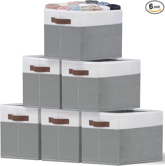 JTIEO 6 Pack Large Storage Baskets for Shelves 15"x11", Fabric Storage Bins with Handles, Collapsible Decorative Storage Baskets for Organizing Clothes, Toys, Closet, Nursery