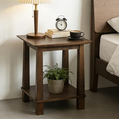 chairus Square Nightstands Set of 2, Modern Accent End Table with 2-Tier Storage Shelf, Solid Wood Small Side Table for Living Room/Bedroom, Walnut