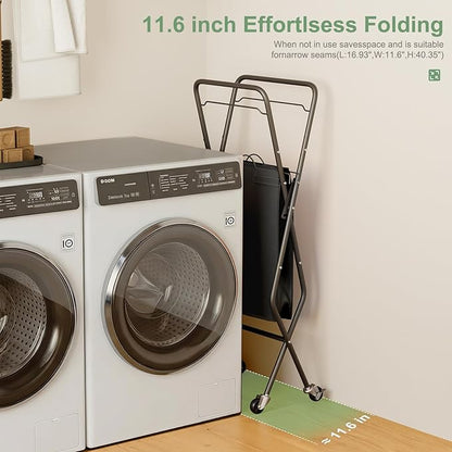 Laundry Basket with Wheels:88L Rolling Laundry Cart Foldable Metal Frame Dirty Clothes Laundry Hamper 36"H 4 Caster 2 Brake Waterproof Removable Liner Carry Handle for Dorm Laundry Room,Gray
