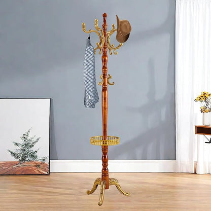 Solid Wood Coat Rack – Freestanding Coat Racks Stand with Hooks & Stable Base, Adjustable Height Modern Wooden Hall Tree for Entryway, Bedroom, Office, Home (H12 Begonia)