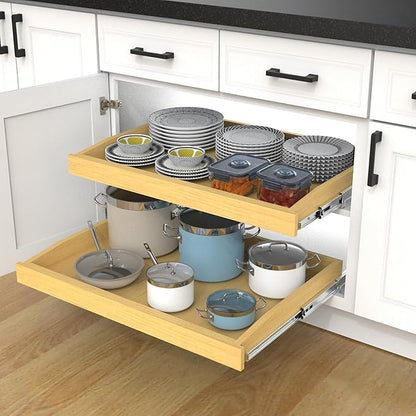 Wooden Pull out Cabinet Organizer 23" W x 21" D x 3.35" H, Heavy Duty Slide Out Drawers Pull-Out Home Organizers for Kitchen Cabinets