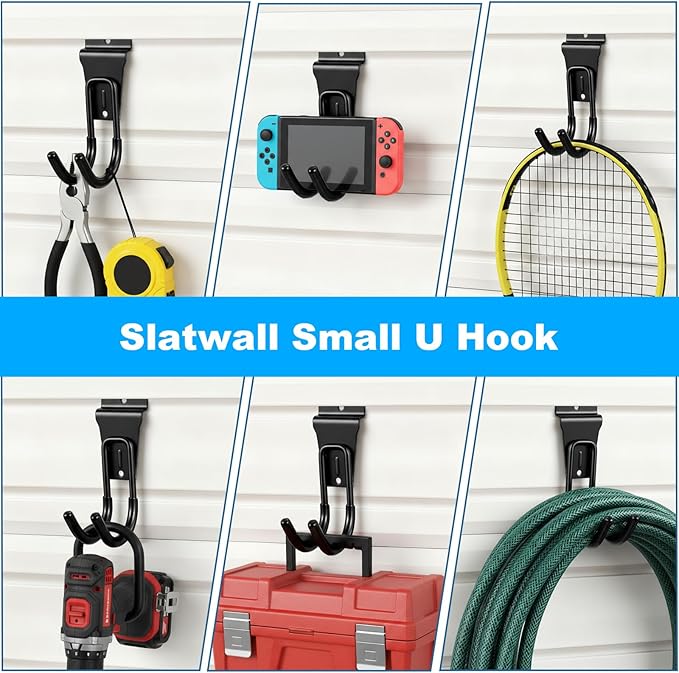 10pcs Slatwall Hooks Gladiator Hooks J Garage Hook Slatwall Accessories Small Durable Metal Wall Hangers for Garden Hose Efficient Storage,Efficient Storage Heavy Duty Tool and Garage Hook