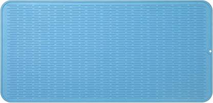 Silicone Dish Drying Mat for Multiple Usage,Easy clean,Eco-friendly,Heat-resistant Silicone Mat for Kitchen Counter or Sink,Refrigerator or Drawer Liner Light Blue 5XL 36inches x 18inches