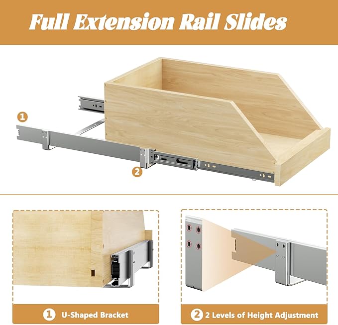 Pull Out Cabinet Organizer, Slide Out Wood Drawer Shelf, Pull Out Drawers for Cabinets, 8" High Beveled Pull Out Organizers for Kitchen Pantry, 16½" W×21" D