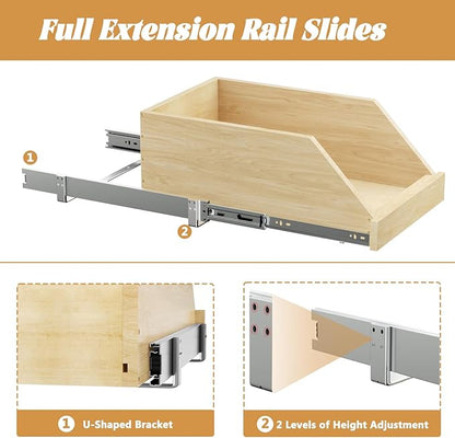 Pull Out Cabinet Organizer, Slide Out Wood Drawer Shelf, Pull Out Drawers for Cabinets, 8" High Beveled Pull Out Organizers for Kitchen Pantry, 16½" W×21" D