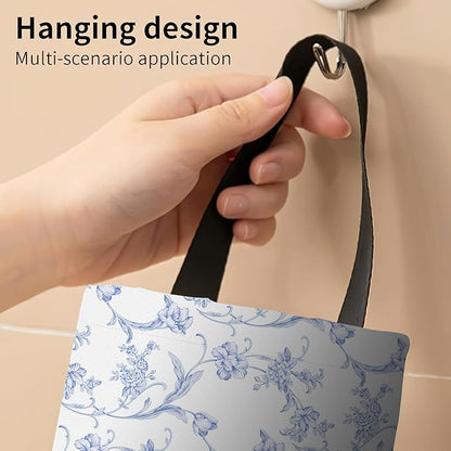 Plastic Bag Holder, Wall Mount Grocery Bag Organizer, Funny Hanging Trash Storage Dispenser for Home Kitchen Cute Blue Floral