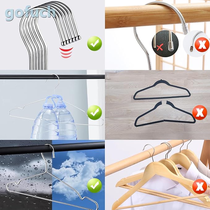 Clothes Hangers 50 Pack - Heavy Duty Stainless Steel Metal Hangers, Ultra Thin Space Saving Wire Coat Hangers with Non-Slip Shoulders (16.5 Inch)