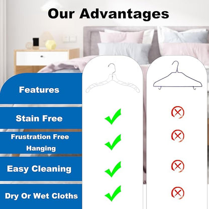 VWV 12pcs Clear Plastic Hangers: Shirt, Skirt, Sweater, Suit, Jacket Hangers with Non-Slip Grooves, Heavy Duty, Clear Color, Metallic Finish