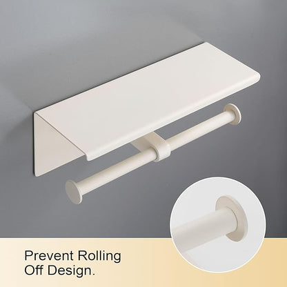 BGL Double Toilet Paper Holder with Shelf White Stainless Steel 304 Wall Mount Double Toilet Roll Holder for Bathroom