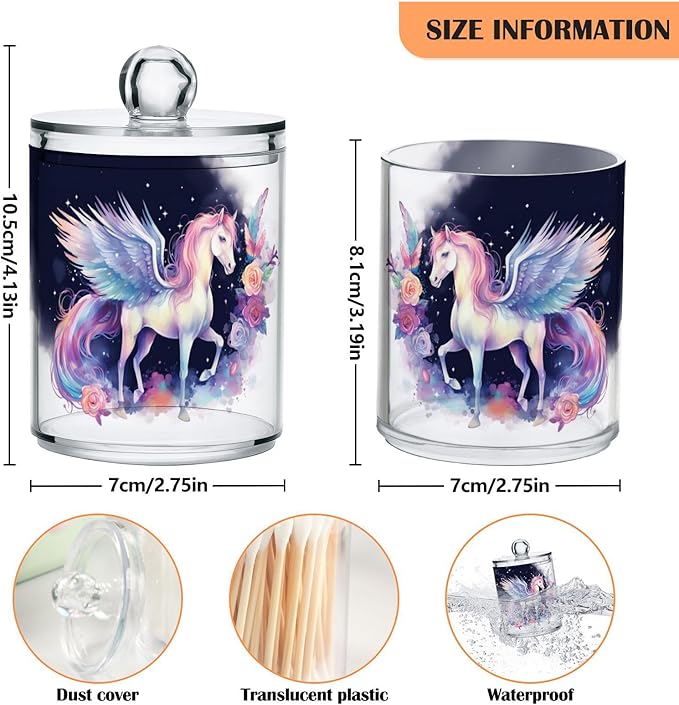 MNSRUU 2 Pack Qtip Holder Organizer Dispenser Cute Unicorn Pink Bathroom Storage Canister Cotton Ball Holder Bathroom Containers for Cotton Swabs/Pads/Floss