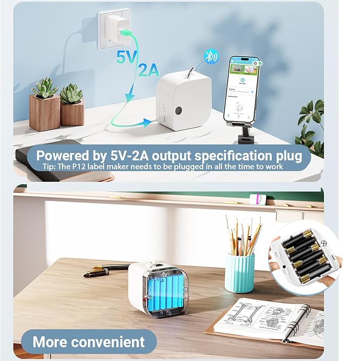 Phomemo Label Maker Machine with Tape, P12 Small Bluetooth Label Makers with with 3 Tapes Ribbon Printer Machine for Home, Name Tag, School, White