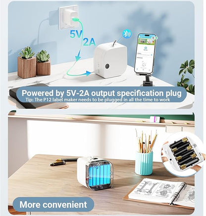 Phomemo Label Maker Machine with Tape, P12 Small Bluetooth Label Makers with with 3 Tapes Ribbon Printer Machine for Home, Name Tag, School, White