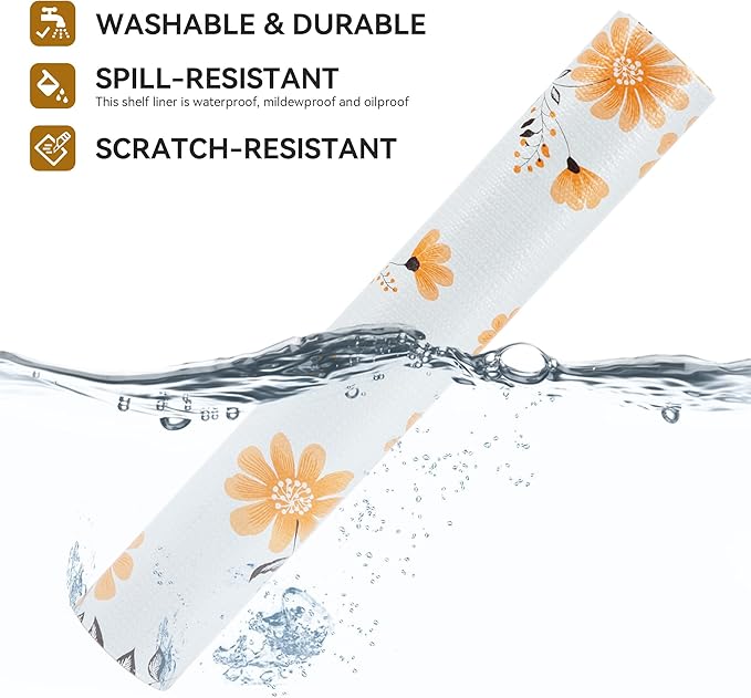 Shelf Liner, Non Adhesive Daisy Floral Printed Cabinet Liner for Pantry Drawer, Strong Grip Non Slip, Shelf Liners for Kitchen Cabinets Organization 12 Inch x 10 FT (6 Rolls) Signature Delivery