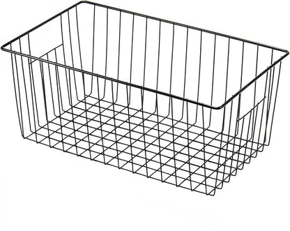 16inch Freezer Storage Organizer Baskets, Refrigerator Metal Wire Basket Bins with Handles for Kitchen, Pantry, Cabinet, Closets(Black, 3Pack)