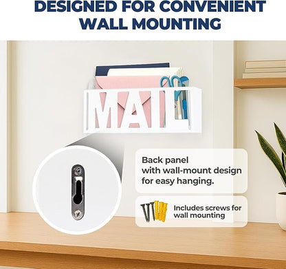 Mail Organizer Countertop – White Holder for Desk or Wall, Decorative Desktop Sorter, Envelope Tray & Bill Storage with Compact Size for Home Office Organization Accessories (11x4x4 in)