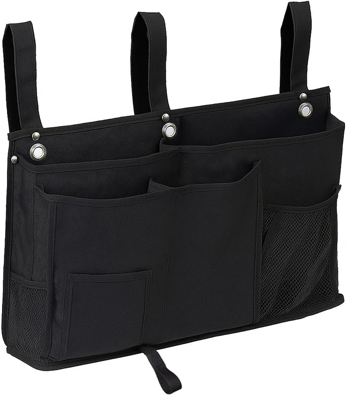 gedamari Bedside Organizer, Durable Bunk Bed Caddy, Multi-Pocket Hanging Storage Bag for College Dorm, Home, Hospital and Baby Stroller, Easy Installation, Metal Rivets Added, Oxford Fabric (Black)