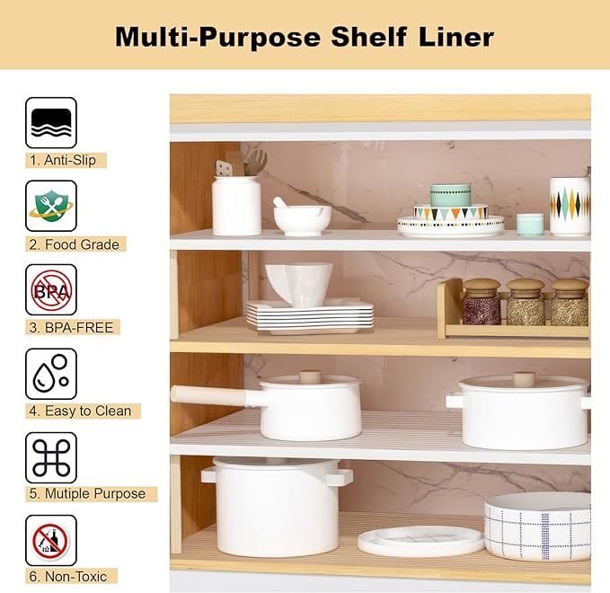 2 Rolls Shelf Liners, 17.5 Inches x 20 FEET Non-Slip Kitchen Cabinet Liner, Washable Oil-Proof Non-Adhesive Contact Paper for Kitchen Drawer, Cabinet, Shelves, Refrigerator, Storage, Desks, coutertops
