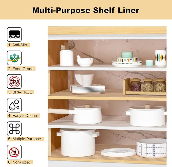 Shelf Liner, 11.8 Inches x 10 FEET Non-Slip Kitchen Cabinet Liner, Washable Oil-Proof Non-Adhesive Contact Paper for Kitchen Drawer, Cabinet, Shelves, Refrigerator, Storage, Desks, coutertops