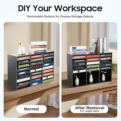 Literature Organizers, 27 Compartments Office Mailbox with Adjustable Shelves, 9 Layer Mail Organizer for Home School Offices, Wood Literature Sorter 32x12x22 for Office(Black, 27 Slots)