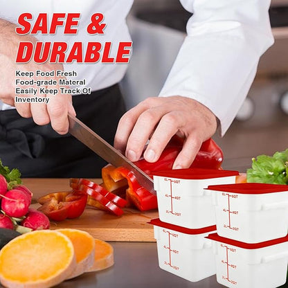 WELKOR Square Food Containers with Lids 4-Pack, Commercial Grade Airtight Plastic Bins for Restaurant Kitchen Pantry Storage, Freezer & Dishwasher Safe (Red, 6QT-4PACK)