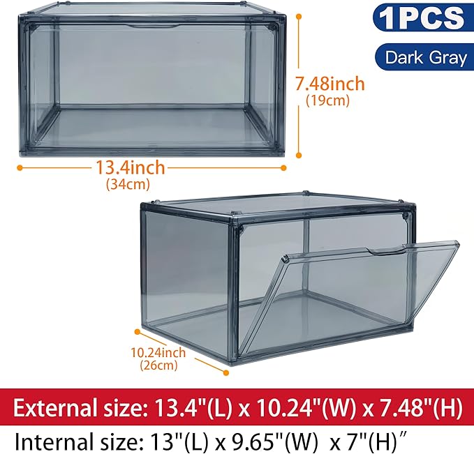 3BBYJL 12 Pack Shoe Boxes Size 13 Acrylic Shoe Organizer Clear Storage Box Plastic Stackable Sneaker Display Case with Magnetic Lids