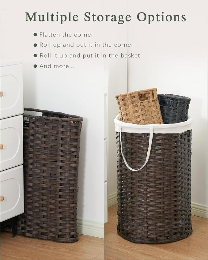 34.3 Gal (130 L) Large Laundry Hamper Laundry Basket Round Handwoven Wicker Laundry Baskets Rattan Laundry Basket with Removable Bag Handles 2 Mesh Bags for Living Room Bedroom Brown (No Lid)