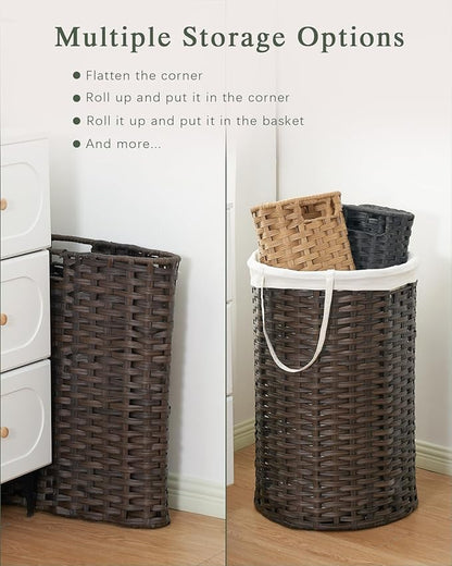 34.3 Gal (130 L) Large Laundry Hamper Laundry Basket Round Handwoven Wicker Laundry Baskets Rattan Laundry Basket with Removable Bag Handles 2 Mesh Bags for Living Room Bedroom Brown (No Lid)