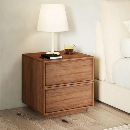 RYWI11OUSE Wooden Nightstand with Storage,Modern Night Stand with 2 Drawers, Bedside Table for Bedroom, Walnut