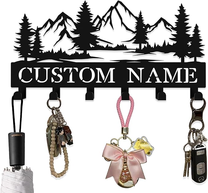 Custom Metal Key Rack Hooks, Personalized Key Holder for Wall, The Great Forest, Mountain Theme Wall Decoration Hooks, Key Hanger Organizer for Living Room, Entryway, Bathroom, Kitchen Decor