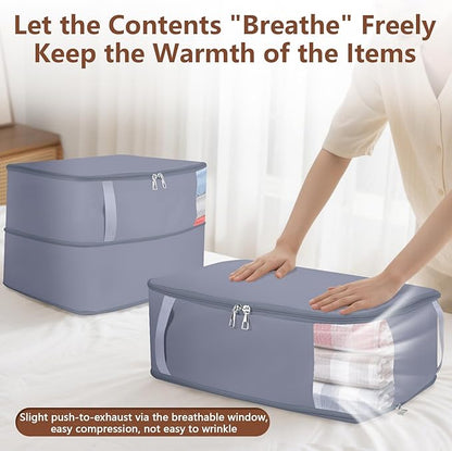Compression Storage Bags for Clothes, Foldable Reusable Organizers for Down Coats, Comforters, Beddings, Blankets, Self Compression Packing Cubes Space Saver Bags with Dual Zippers, 2 Pack, 40 L, Gray