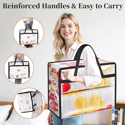 SpaceTrove Clear Clothes Storage Bags, 6 Pack Closet Organizers and Under Bed Storage Containers, Foldable Moving Bags with Zippers for Comforter, Blanket, Bedding, Duvet, PVC Packing Bags 90L