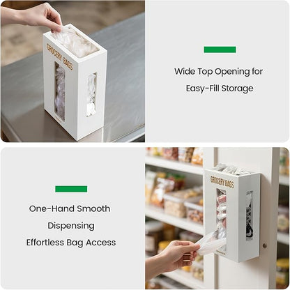 Extra Large White Bamboo Grocery Bag Holder for Plastic Bags, Under Sink Cabinet or Wall Mounted Organizer, Space-Saving Bag Dispenser for Kitchen, Pantry, Laundry Room, Garage