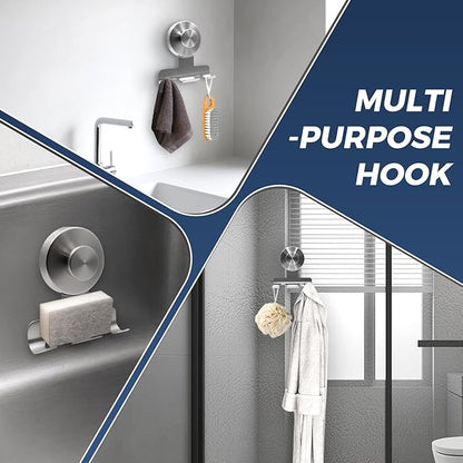 WingWider Suction Cup Razor Holder for Shower,Heavy-Duty 7KG Suction Hooks for Razor,Towel,Loofah,Removable Damage-Free Metal Shower Hook,Shaver Holder,2 Pack(Brushed Silver)