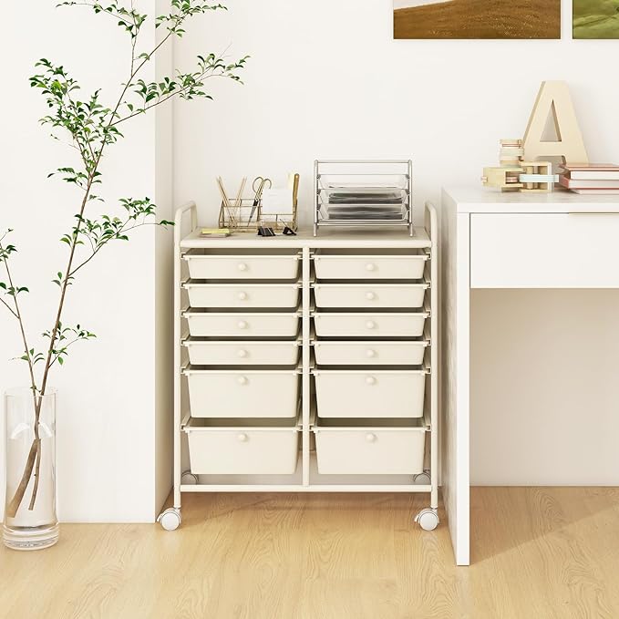 ARLIME 12-Drawer Rolling Storage Cart, 12 Drawer Organizer Trolley, Scrapbook Paper Organizer, Suitable for Office and School, Rolling Office Storage Tools