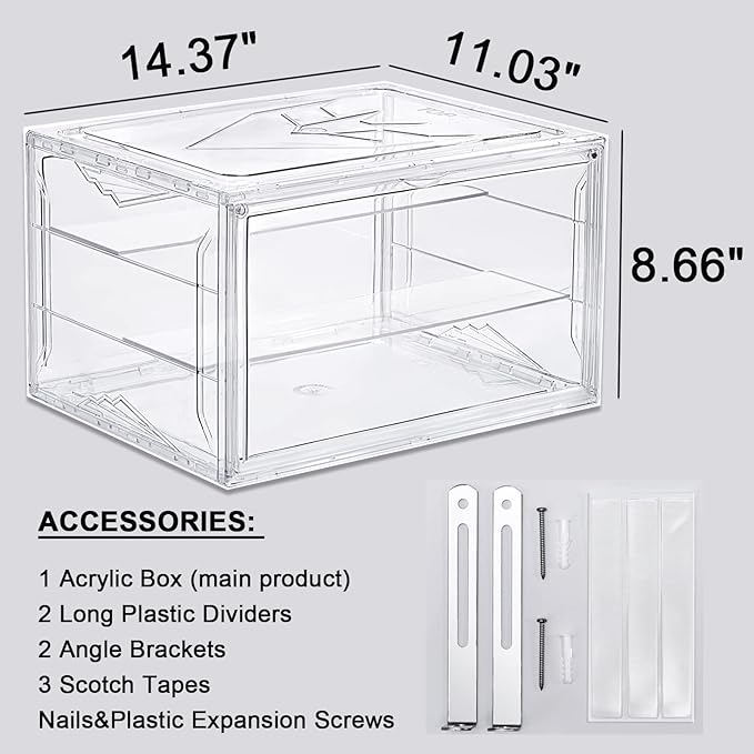 STAHMFOVER Clear Shoe Box Stackable Plastic Sneaker Box Container, Magnetic Side Open Shoe Organizer and Shoes Storage Case, Full Transparent Versatile Display Case（CLEAR 1 Pack-Floating）