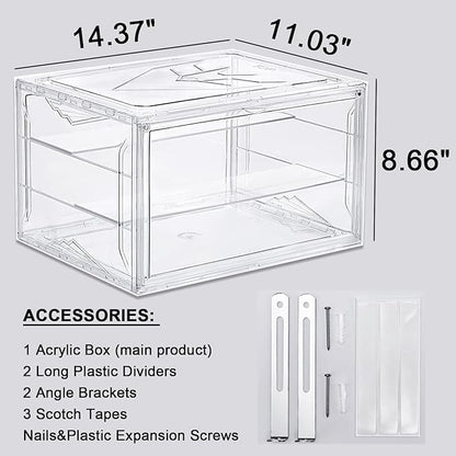 STAHMFOVER Clear Shoe Box Stackable Plastic Sneaker Box Container, Magnetic Side Open Shoe Organizer and Shoes Storage Case, Full Transparent Versatile Display Case（CLEAR 1 Pack-Floating）