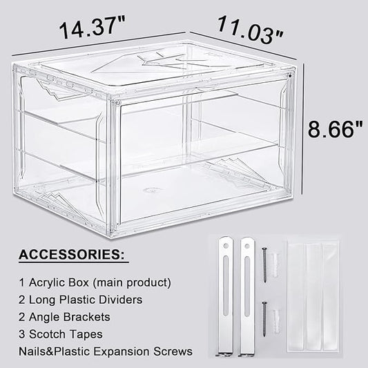 STAHMFOVER Clear Shoe Box Stackable Plastic Sneaker Box Container, Magnetic Side Open Shoe Organizer and Shoes Storage Case, Full Transparent Versatile Display Case（CLEAR 1 Pack-Floating）