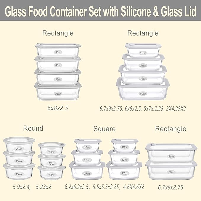 Glass Food Containers with Glass Lid (Grey-6RJ)