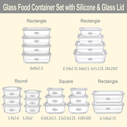 Glass Food Containers with Glass Lid (Grey-6RJ)